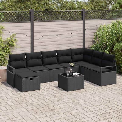 vidaXL - Bankstel - 9 - st - 8-Aantal - zitplaatsen - Zwart - poly - rattan