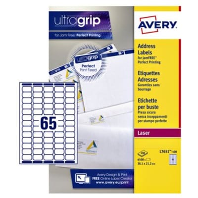 Etiket avery l7651-100 38.1x21.2mm wit 6500 Etiketten