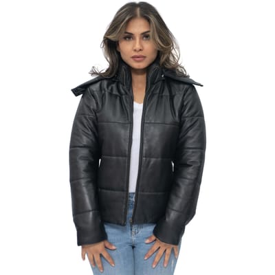 Dames puffer leren bomberjack-Ajax