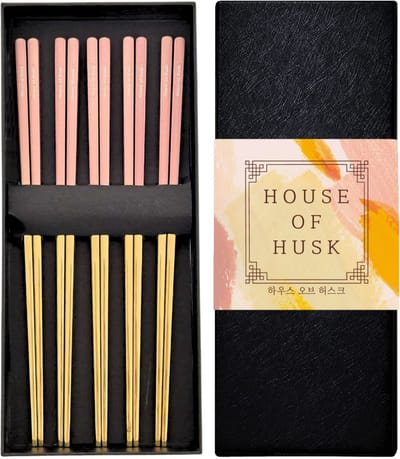 House of Husk Chopsticks Set - Koreaanse Eetstokjes - Vaatwasserbestendig - RVS - 5 Paar - Duo Tone - Goud Roze