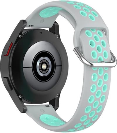By Qubix Siliconen sportbandje met gesp 20mm Grijs + turquoise Geschikt voor Samsung Galaxy Watch 7 (40 & 44mm) Galaxy Watch FE Galaxy Watch 6 Galaxy Watch 6 Pro Galaxy Watch 5 5 Pro Galaxy Watch 4 4 Classic Active 2 Watch 3 (41mm)