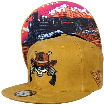 Capiche® Snapback Pet – Trein Overval – Mosterd Kleur Pet – Gewassen Effect – Verstelbaar met Druksluiting – Train Heist – Cowboy Pet