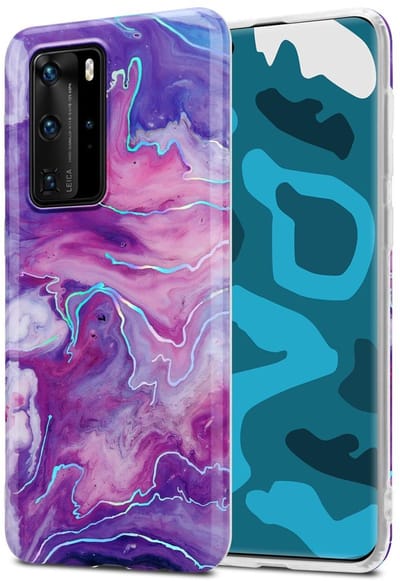 Cadorabo Hoesje geschikt voor Huawei P40 PRO / P40 PRO+ in Paars Roze Marmer No. 19 - Beschermhoes gemaakt van TPU siliconen Case Cover met mozaïek motief