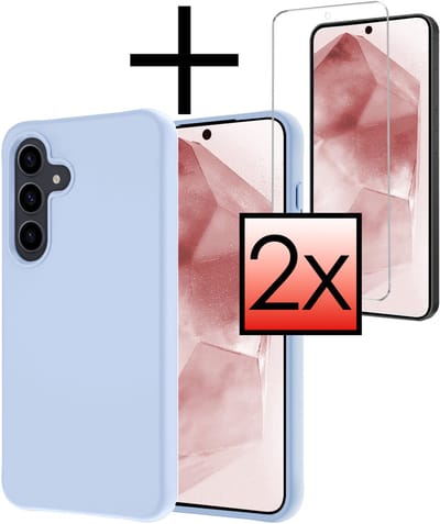 Hoesje - Met 2x Screenprotector - Geschikt voor Samsung Galaxy A56 - Sterk & Shockproof - Back Cover - Siliconen Case - Telefoon Hoes - Lichtblauw