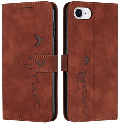 Coverup Hoesje - Geschikt voor iPhone 16e / 17e Hoesje - Coverup Smile Book Case - Bruin