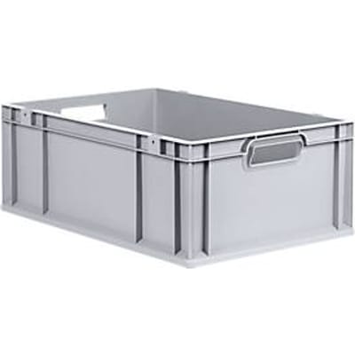 Stapelbak Eurobox - serie Economy - kunststof - B 600 x D 400 x  H 220 mm - 44 l - open handgrepen - grijs - ons merk Schaefer Shop Pure