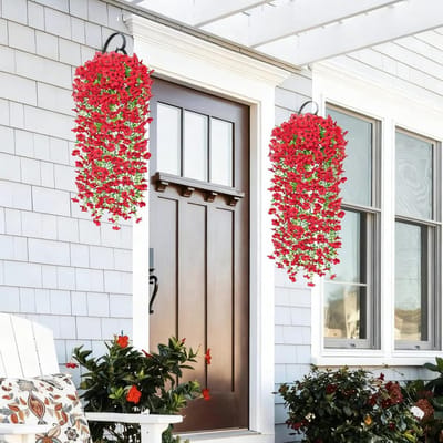 Set van 4 Kunstbloemen voor Buiten - Hangende Planten, Weerbestendig en UV-bestendig voor Tuin en Balkon, Perfect voor Bruiloften en Decoratie