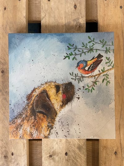 Alex Clark Canvas Oscar Medium - Canvas doek Hond en vogel