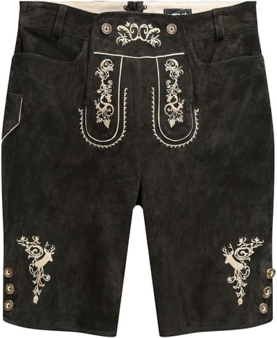 Men Plus - Heren - Klederdracht-lederhose echt leer borduursels - Bruin - Maat 52