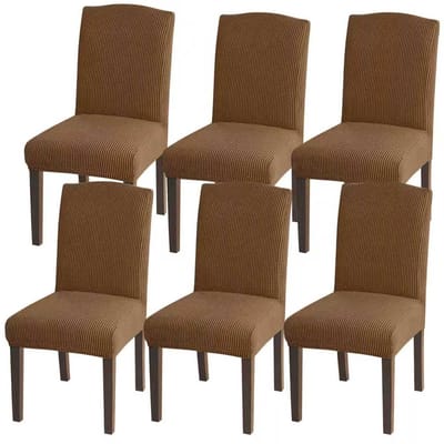 Stoelhoezen met hoge stretch, universele pasvorm, jacquard, eetkamerstoelen, afneembare stoelbeschermers voor eetkamer, keuken, restaurant en hotel (set van 6, kaki)