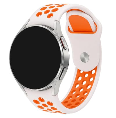 Innerlight® Sport+ - Smartwatchbandje 20mm - Oranje/Wit - Siliconen Smartwatchbandje - Smartwatchbandje geschikt voor Samsung Galaxy Watch 7 / 6 / 5 / Pro / 4 / 3 / Active 2 - Polar Ignite / Unite – Huawei