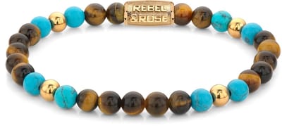 REBEL & ROSE - armband - kralen armband - More Balls Than Most Mix - Tiger eye - Turquoise - 6mm - RR-60104-G - 16,5 cm