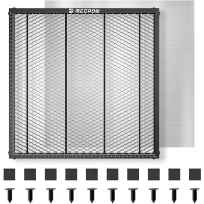 Mecpow-H33-honingraat laser werktafel-zwart-360×360 mm-aluminium legering-compatibel met Mecpow X3S-lasergraveermachine-inclusief aluminium plaat en bevestigingsmateriaal
