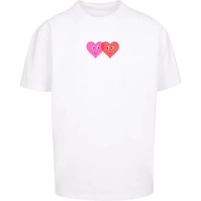 Merchcode - Hugs & Love Two Hearts Heavy Oversize Heren Tshirt - XL - Wit