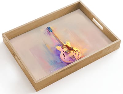 Dienblad hout 40x30 cm - Schootdienblad - Gitaar - Pastel - Schilderachtig - Borrelplank rechthoek - Plateau dienbladen