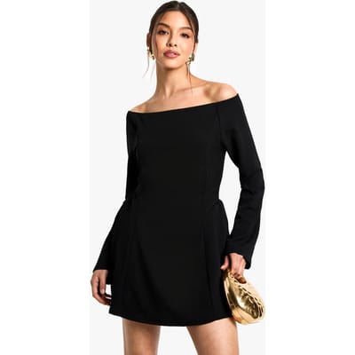 boohoo Dames High Bardot Tie Back Skater Jurk | Black | Maat: 14