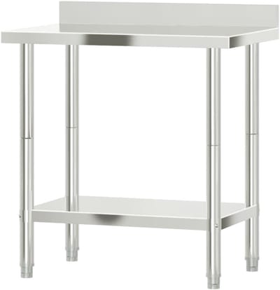 Keukenwerktafel - Werkbank RVS - Voedselbereiding Opslag - Praktisch Spatscherm - 82.5 x 55 x 93 cm - Zilver