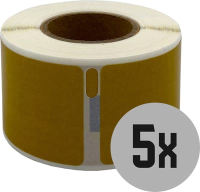 DULA Dymo kompatible Etiketten, S0722370 99010, 28 x 89 mm, Gold, Permanent, 5 Rollen, 130 Etiketten pro Rolle