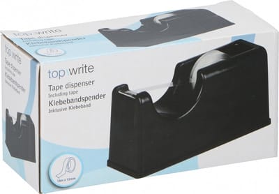 Plakband dispenser - zwart - 15 x 6 x 7 cm - inclusief plakband rol - Plakbandrolhouder - Kantoor/bureau artikelen