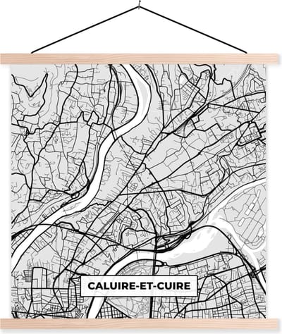 Posterhanger incl. Poster 40x40 cm - Schoolplaat - Kaart - Stadskaart - Frankrijk - Caluire-et-Cuire - Plattegrond - Textielposter - Blanke latten - Stadskaart