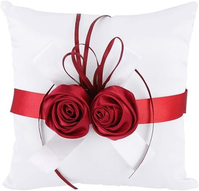 Bruiloft Ring Kussen - Ringdrager Kussen - Huwelijksceremonie - Romantische Bloem Decoratie - 20x20cm - Wit