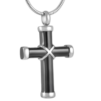 Aramat Jewels | Gedenkhangers | Stalen Kruis Ashanger - Symbolische Herinnering | Kruisje/Zwart/Zilverkleur-3.7-2.2cm | |20mm | Staal | Volwassenen | Verkleurd niet