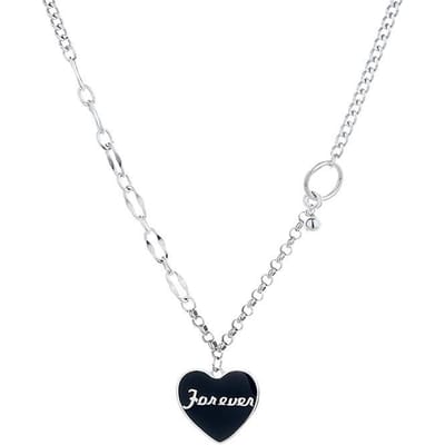 S925 Sterling Zilver Temperament Retro Zwarte Liefdesbrief Ketting Wilde Sleutelbeenkettinkje white