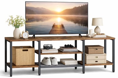 Signature Home TV-meubel 140 cm - industriële tv-kast met 3 niveaus - voor tv's tot 65 inch - multifunctionele tv-kast - retrobruin en zwart