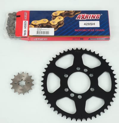 Kit chaîne Axring pour moto Yamaha 125 Dt Lc Ypvs 1985 à 1992 15x50 Pas 428 Neuf