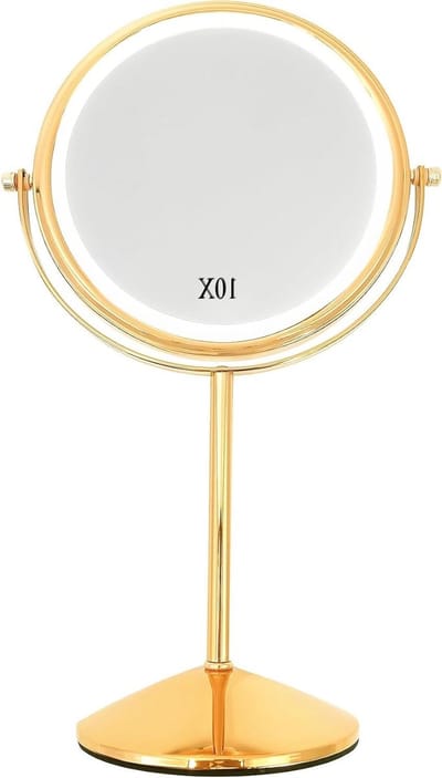 Make-up spiegel met verlichting - roségouden dubbelzijdige vergrootspiegel - tafelblad ronde spiegel met standaard - luxe goud - 10x vergroting.