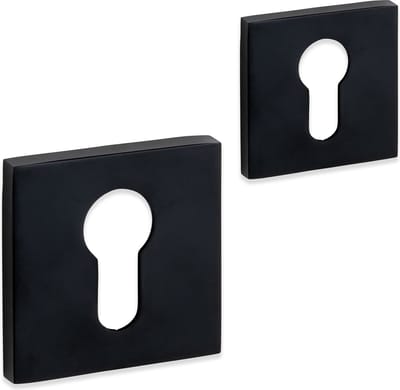 Slim Line profielcilinder rozet set - slechts 6mm dik - mat zwart - vierkant model - incl. bevestigingsmateriaal
