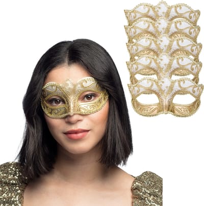 Boland Verkleed oogmasker Venitiaans - 6x - goud met barok - volwassenen - gemaskerd bal