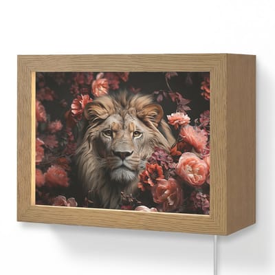Wandlamp 20x15 cm - Oplaadbaar - Leeuw - Dier - Natuur - Botanisch - Bloemen - Roze - Wandlampen binnen woonkamer - Slaapkamer lamp met kabel - Decoratieve nachtlamp - Vloerlamp snoer