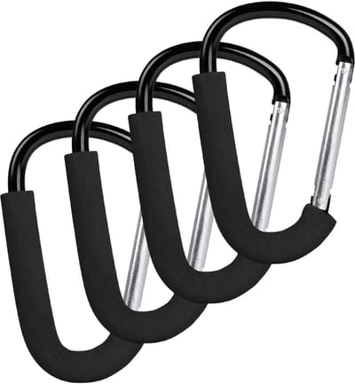 Dailygoods - LALAGO 4 stuks universele haken voor kinderwagen, 16 x 10 cm, multifunctionele karabijnhaken, tashaken met beschermbekleding, kinderwagenhaken, clip-hook stroller, organizer