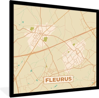 Fotolijst incl. Poster - Fleurus - Vintage - Stadskaart - Plattegrond - Kaart - 40x40 cm - Posterlijst