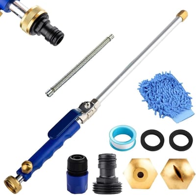 Hogedrukreiniger Slang - Krachtige Sproeier - Terras Reinigen - Gereedschapsvrije Installatie - 2 Sproeikoppen - Blauw