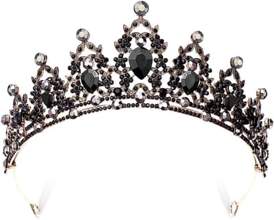 JeiibrZui Zwarte Kristallen Tiara - 14,5 cm - 1 Stuks - Barok Diadeem Voor Halloween Feest