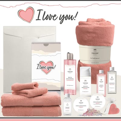 Geschenkset “I Love You!” - 13 producten - 2000 gram | Triomf Original - Giftset voor haar - Cadeau Valentijnsdag - Luxe wellness cadeaubox Vrouw - Ik hou van jou - Cadeaupakket Kerst - Geschenk Pakket Verjaardag - Gift Set Valentijn Vriendin - Roze