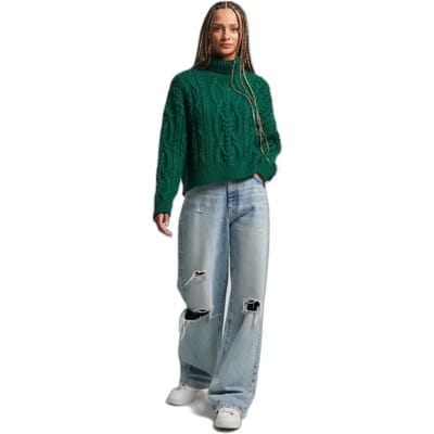 Superdry Vintage High Neck Cable Knit Dames Trui - Pine Green - Maat M