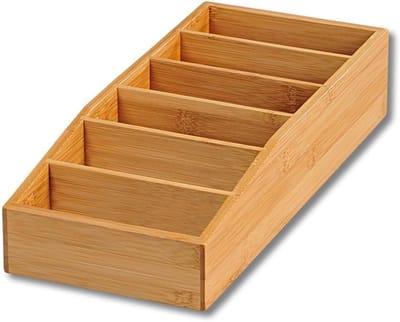 Famanu – Bamboe keuken organizer box met 6 vakken – voor zakjes soep/sauzen/thee – 35x15x7 cm
