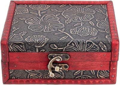 Grote Antieke Houten Schatkist in Retro Piratenstijl voor Sieraden, Kralen en Decoraties - 14,5 x 11,5 x 6,5 cm