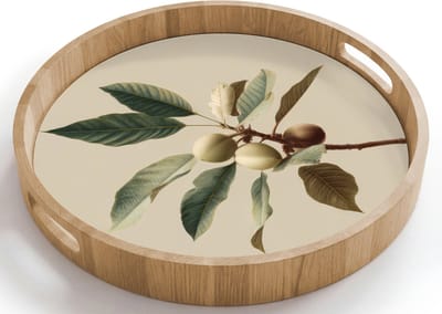Dienblad rond 40x40 cm - Schootdienblad hout - Tak - Groene Bladeren - Vruchten - Borrelplank rechthoek - Plateau houten dienbladen