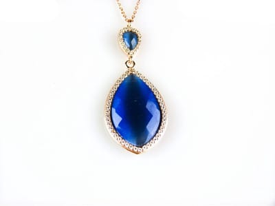 model Markies collier in zilver roze verguld gezet blauwe steen en cubic zirconia