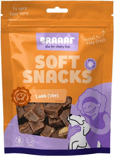 Braaaf Hondensnack Blokjes Lam Steak met Vis - 10 x 85 gr - Voordeelverpakking