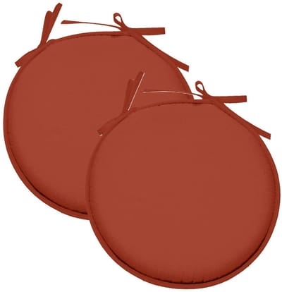 Stof Textile Home stoelkussens - 2x - terracotta - D40 x H3 cm - voor binnen - touwtjes sluiting - zitkussens plat - rond