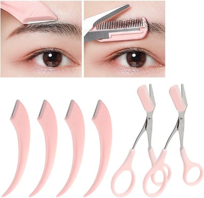 6x Wenkbrauwtrimmer Set met Kam en Gebogen Scheermes - Voor Precisie en Verzorging