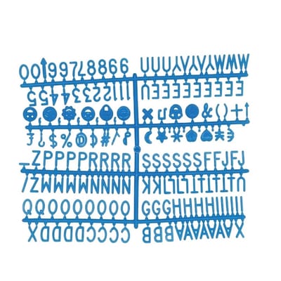 Hemelsblauw letterbord letters kunststof set 170 stuks 1,9 cm letters voor letterborden inclusief symbolen en cijfers geschikt voor dames en heren