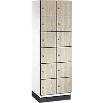 C+P Cambio lockerkast, 2 vakken, 12 vakken, met plint, B 600 x D 525 x H 1980 mm, verkeerswit / essenhout decor