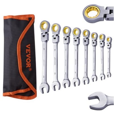 VEVOR Flexhead ratelsleutelset 8-delige ringsleutelset met oprolbare koffer, flexibele ratelsleutelset van Cr-V-staal, metrisch 8 mm tot 17 mm, ideaal voor huishoudelijke en autoreparaties