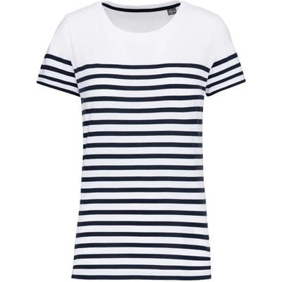 Kariban Marine-t-shirt ronde hals Bio dames K3034 - White / Navy Stripes - M